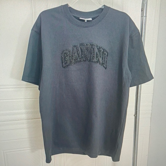 Ganni Tops - Ganni letter embroidery heavyweight pure cotton round neck loose shirt